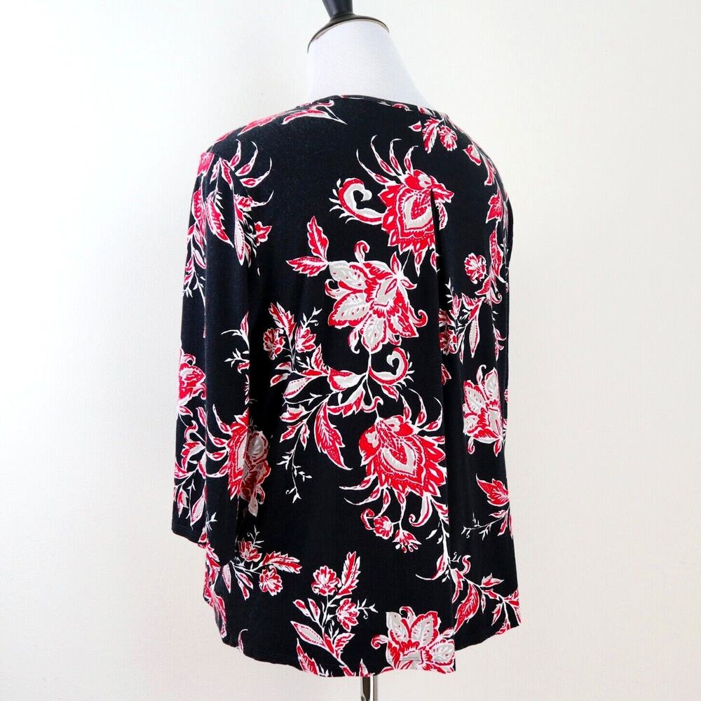 J Jill Size L Wearever Collection Jersey Knit Tee Floral Black Red - Picture 3 of 8